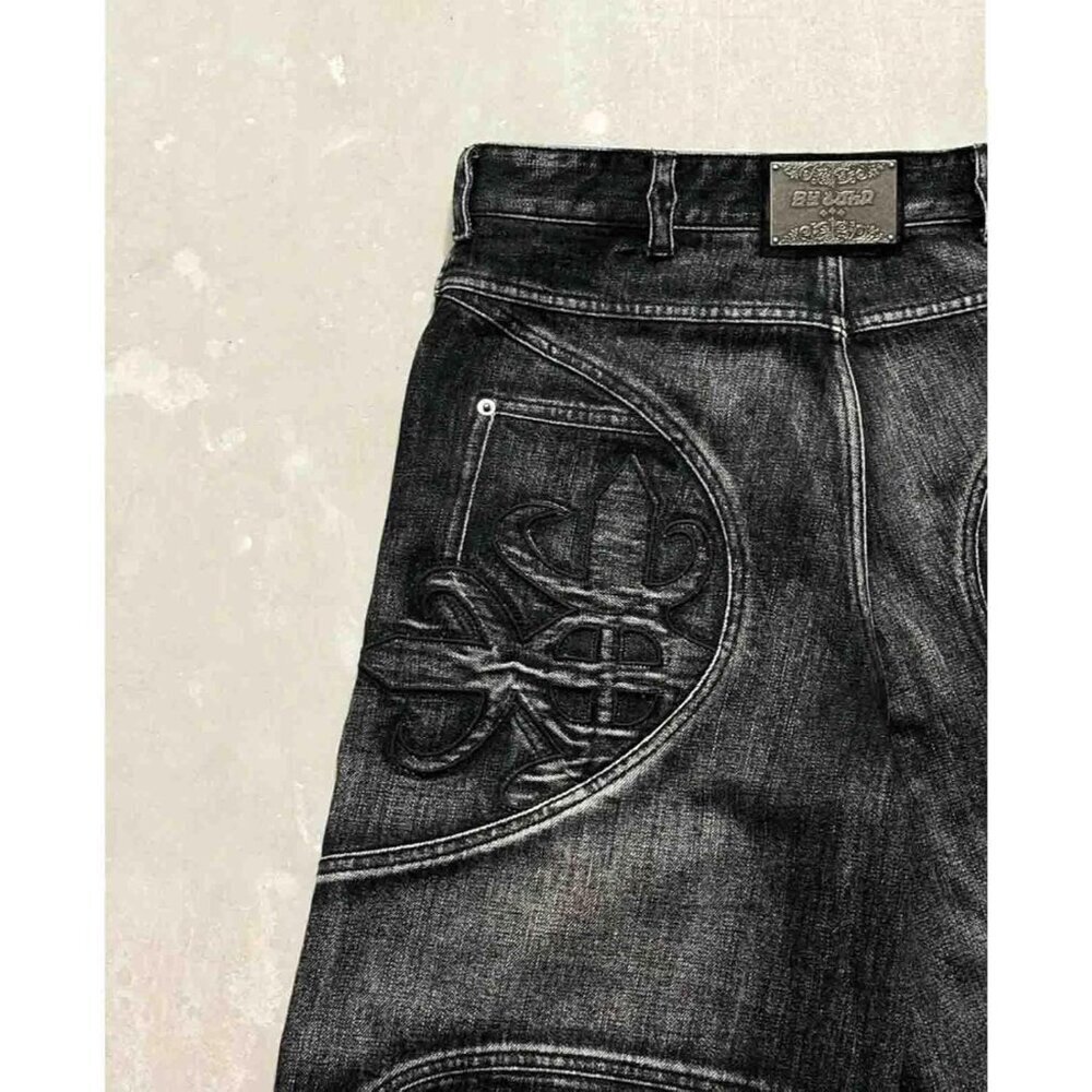 Men's Wide Leg Gothic Jeans High Rise Loose Fit Casual Fashion Durable - Picture 6 of 7